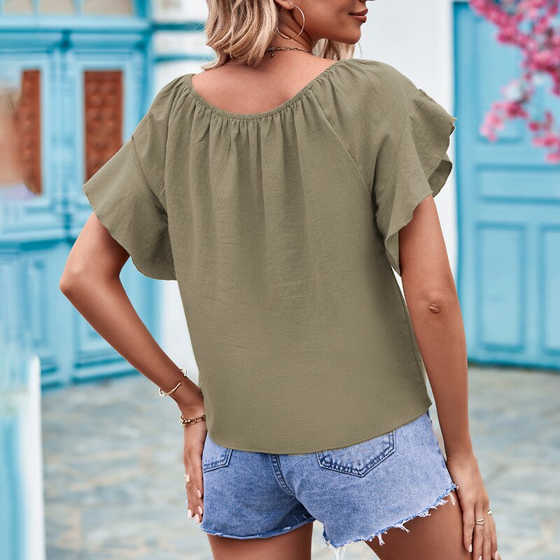 Summer Butterfly Sleeve Blouse Casual Blouse