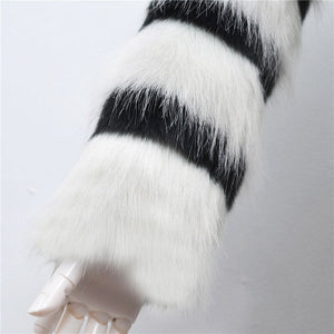 Winter Black and white striped faux fur coat fur coat