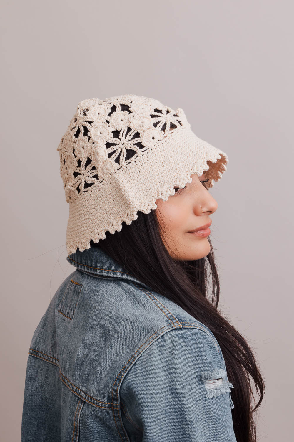 Floral Crochet Bucket Sun Hat Periwinkle Aether