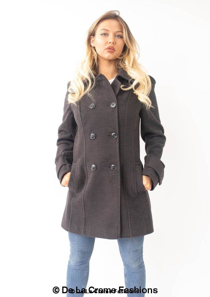 Womens Wool Feel Double Breasted Hooded Coat