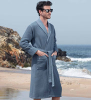 Men's Full Length Lightweight Waffle Spa Robe with Shawl Collar Azure Chestnut