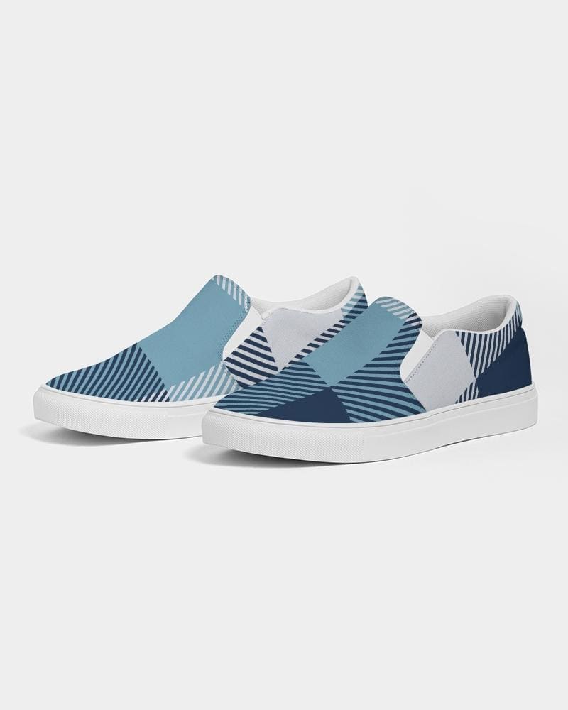 Men's Blue Plaid Low Top Slip-on Canvas Shoes