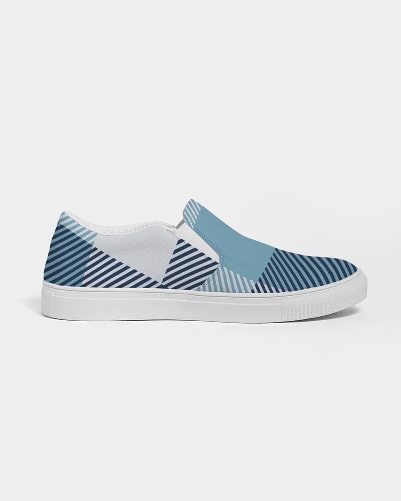 Men's Blue Plaid Low Top Slip-on Canvas Shoes