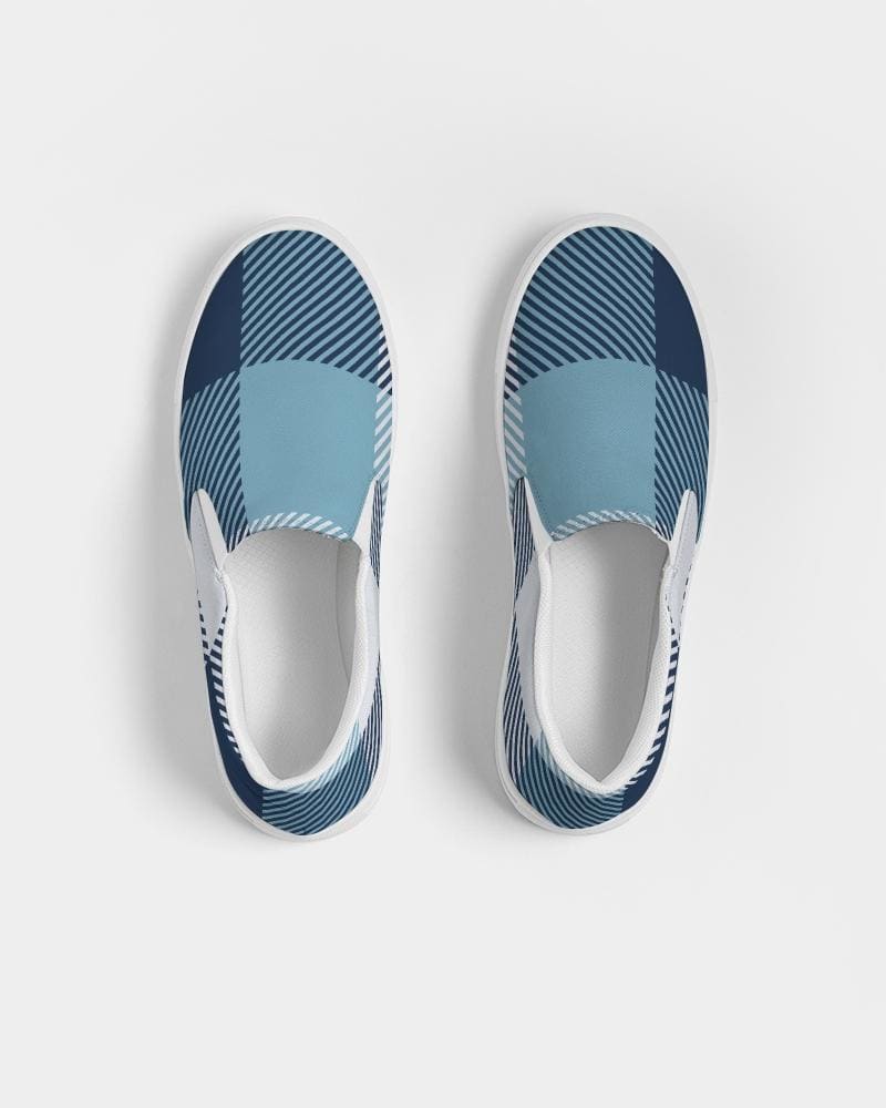 Men's Blue Plaid Low Top Slip-on Canvas Shoes