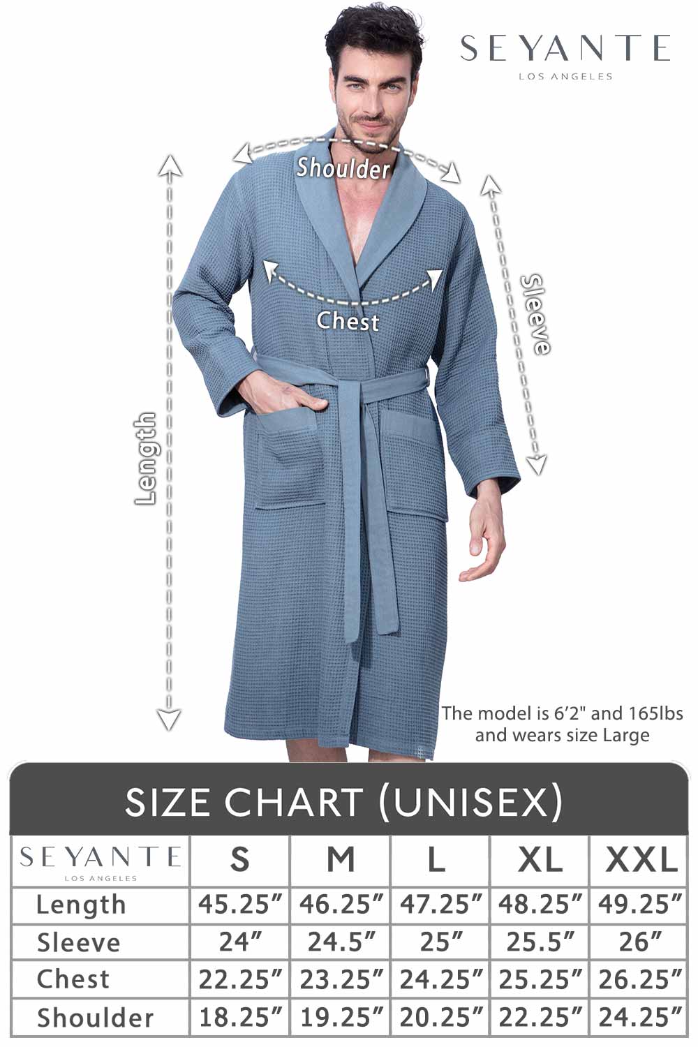 Men's Full Length Lightweight Waffle Spa Robe with Shawl Collar Azure Chestnut