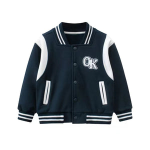 Baby Boy Letters Embroidered Pattern Contrast Design Baseball Coat