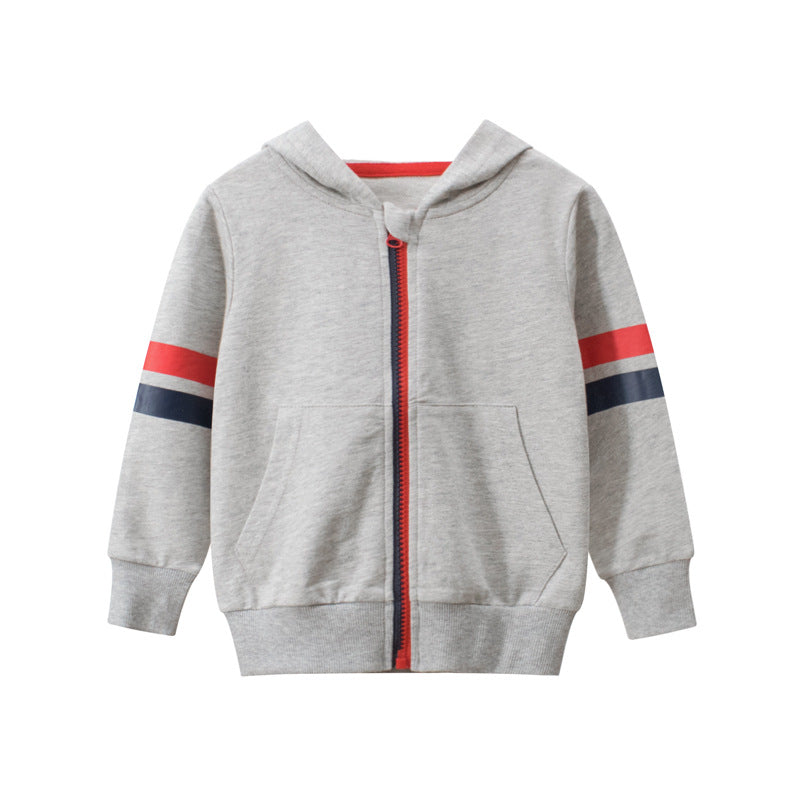 Baby Boy Striped Sleeves Design Zipper Front Solid Color Casual Coat