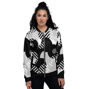 Womens Bomber Jacket, Black & Grey Geometric Style
