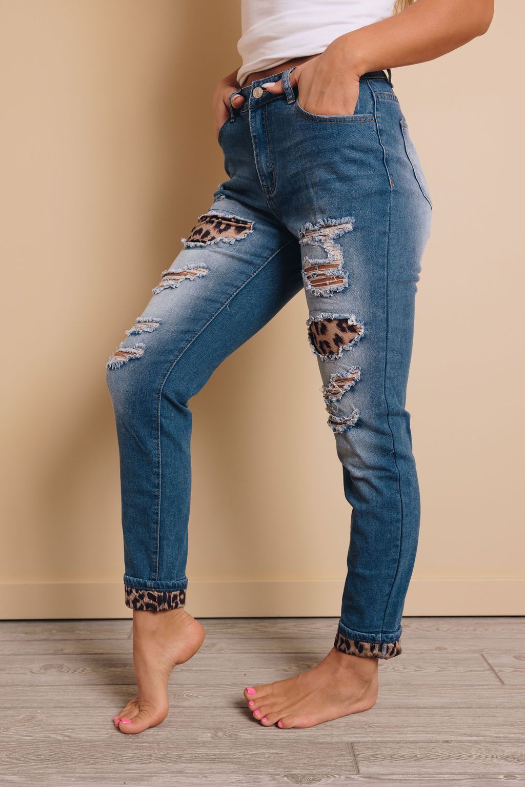 Trenton Leopard Patch Jeans Stay Warm In Style