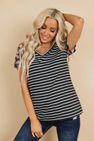 Rise Up Striped Floral Tee Stay Warm In Style