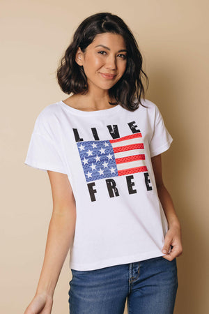 Live Free Flag Graphic Crop Tee Stay Warm In Style