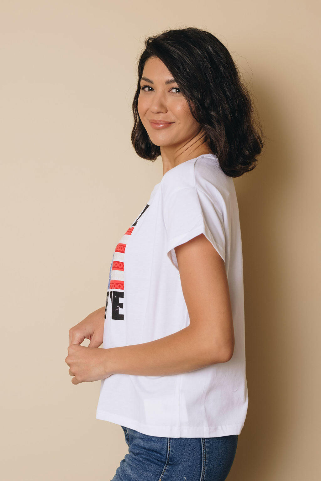 Live Free Flag Graphic Crop Tee Stay Warm In Style