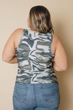 Plus Size - Camo Sequin Pocket Tank Stay Warm In Style