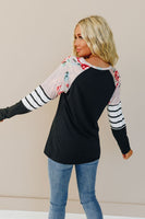 Stripes On Your Floral Long Sleeve Tee Stay Warm In Style