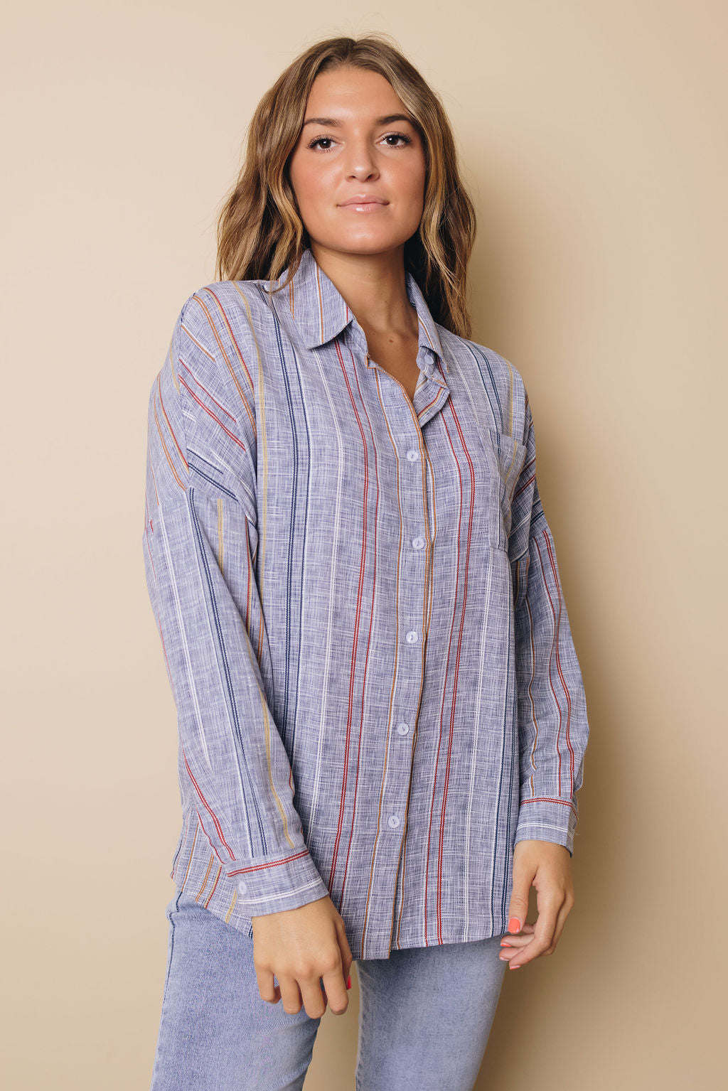 Stripe Button Down Shirt Stay Warm In Style