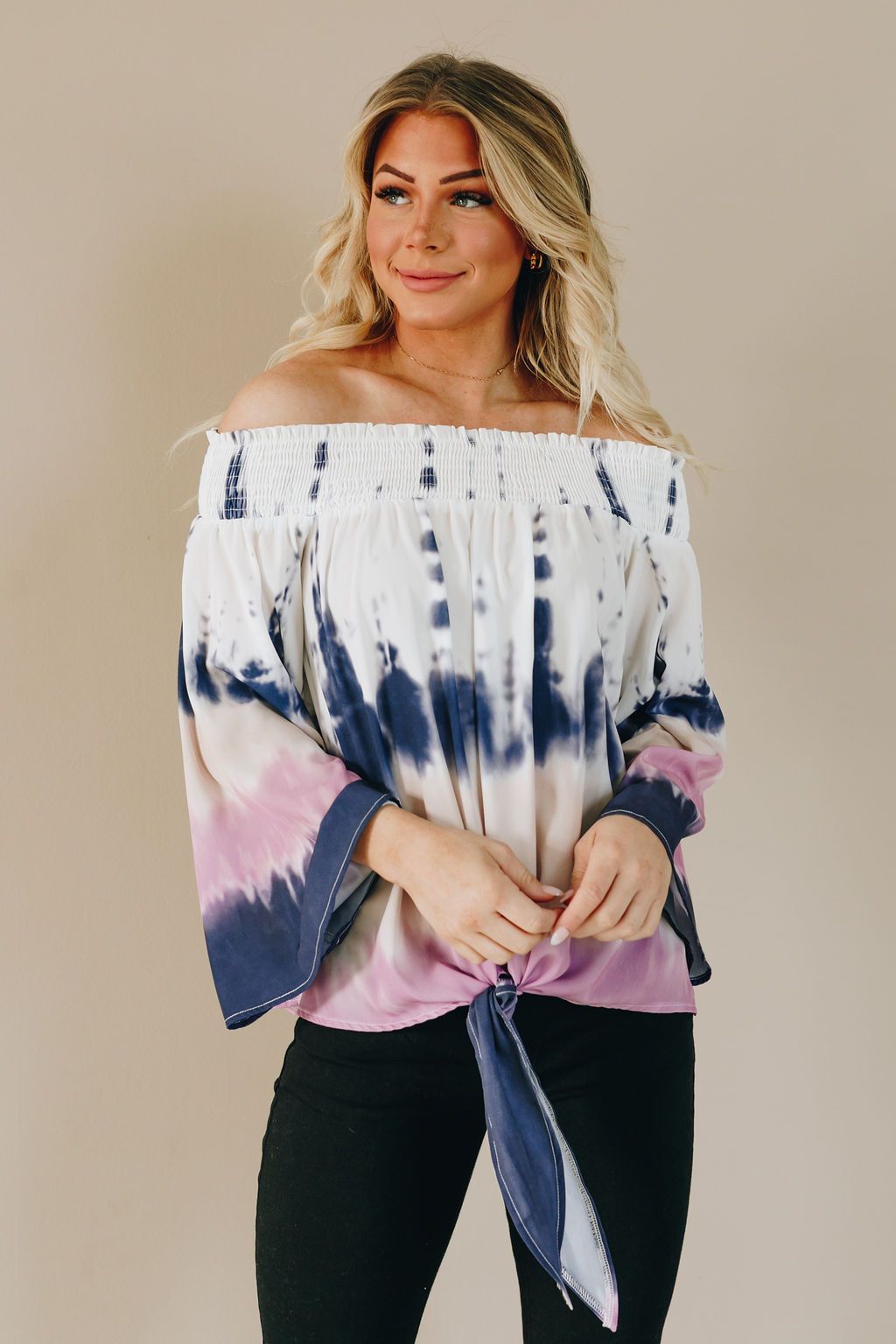Love Triangle Off the Shoulder Tie Top Stay Warm In Style