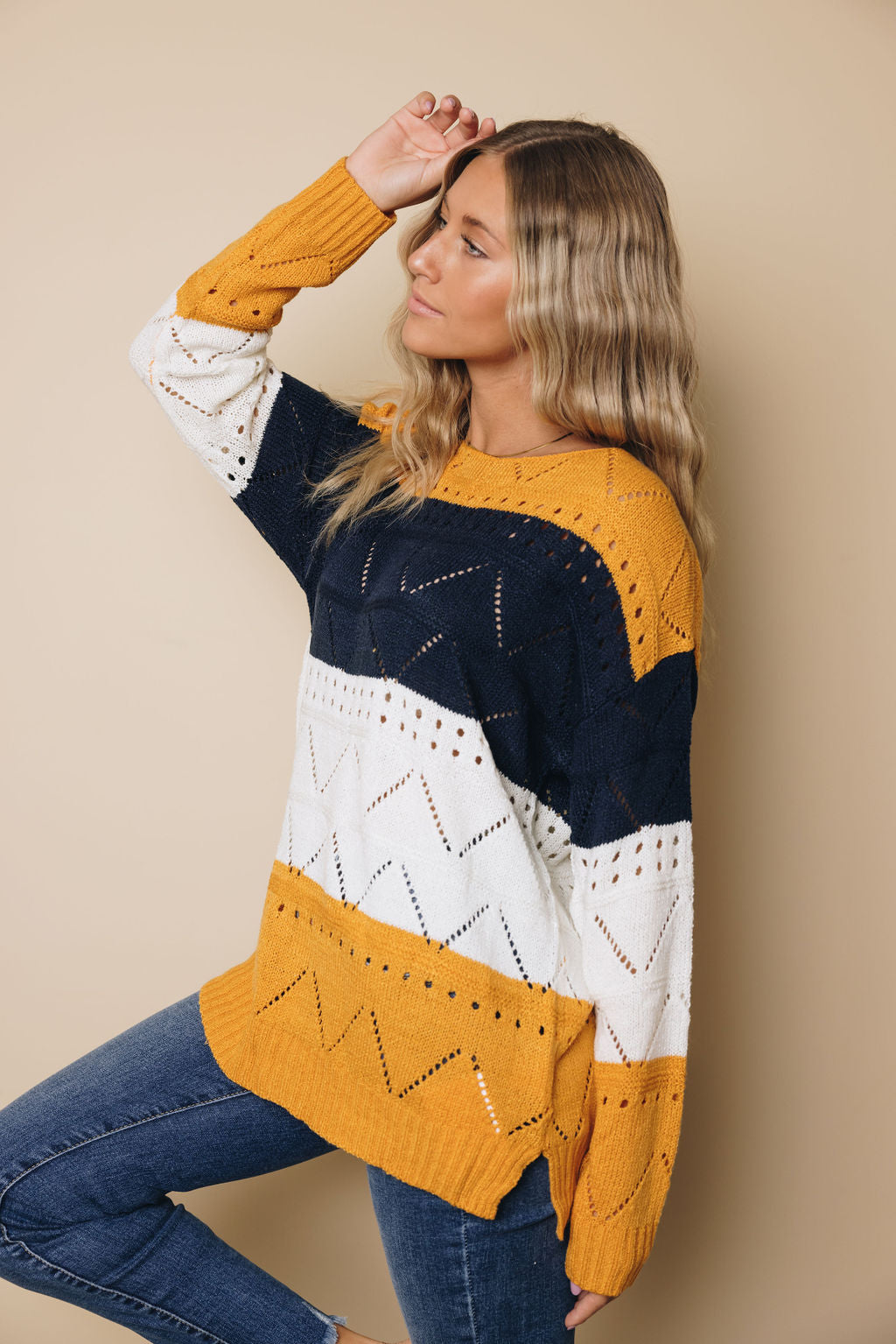 Gracie Color Block Sweater Stay Warm In Style