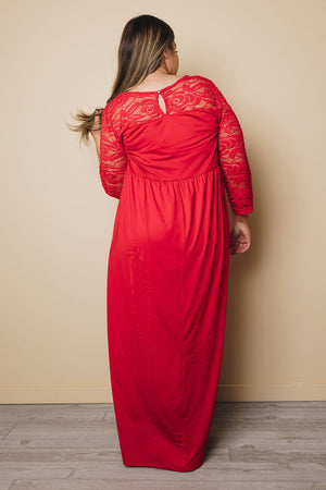 Plus Size - Macy Lace Sleeve Maxi Dress Stay Warm In Style