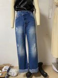 Urban Casual Washed out Women Straight Leg Denim Pants YooYoung