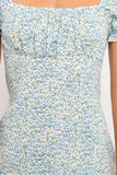 Women  Summer New Holiday Sexy Square Collar Short Sleeve Printed Dress LittlePineapple