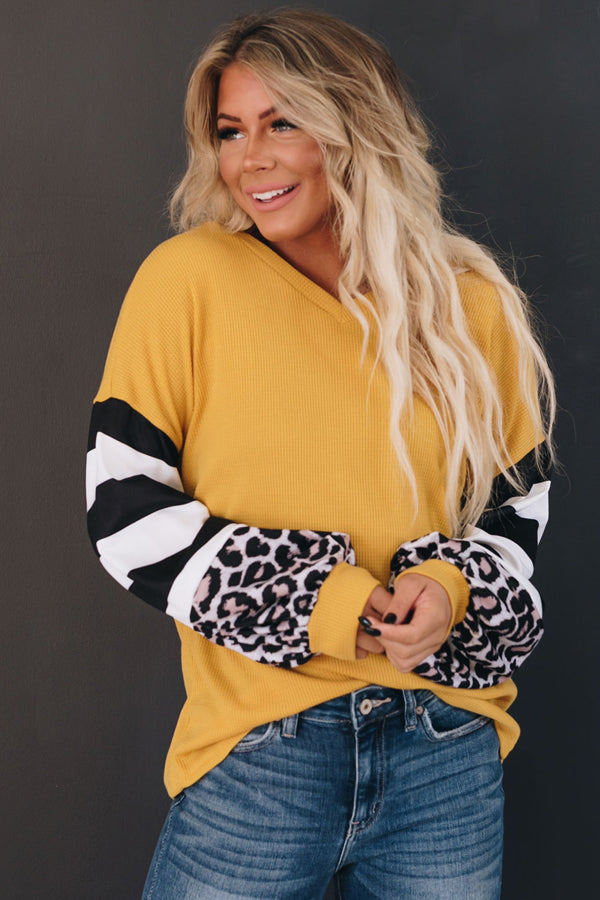 No Bad Days Leopard Striped Top Stay Warm In Style