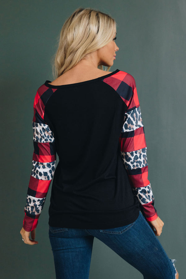 Noelle Leopard Plaid Sweatshirt Stay Warm In Style