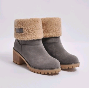 Mid-Tube Thick Heel Suede Snow Boots MaddisonCo Inc