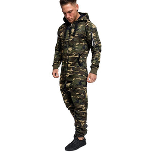 Fashion Men's Hooded Fleece Camouflage Jumpsuit Luchu