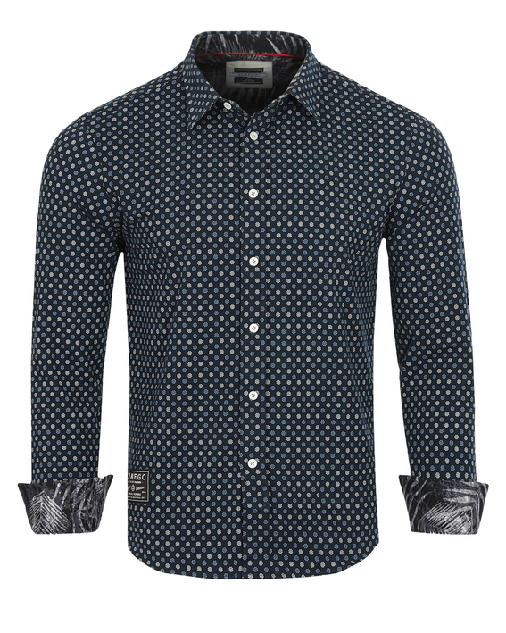 Men's Hawaiian Long Sleeve Stretch Casual Button-Down Shirt