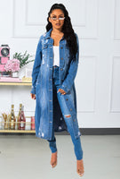 Plus Size Denim Ripped Hole Full Sleeve Long Coat LX-8083 PACIFIC COLLAB