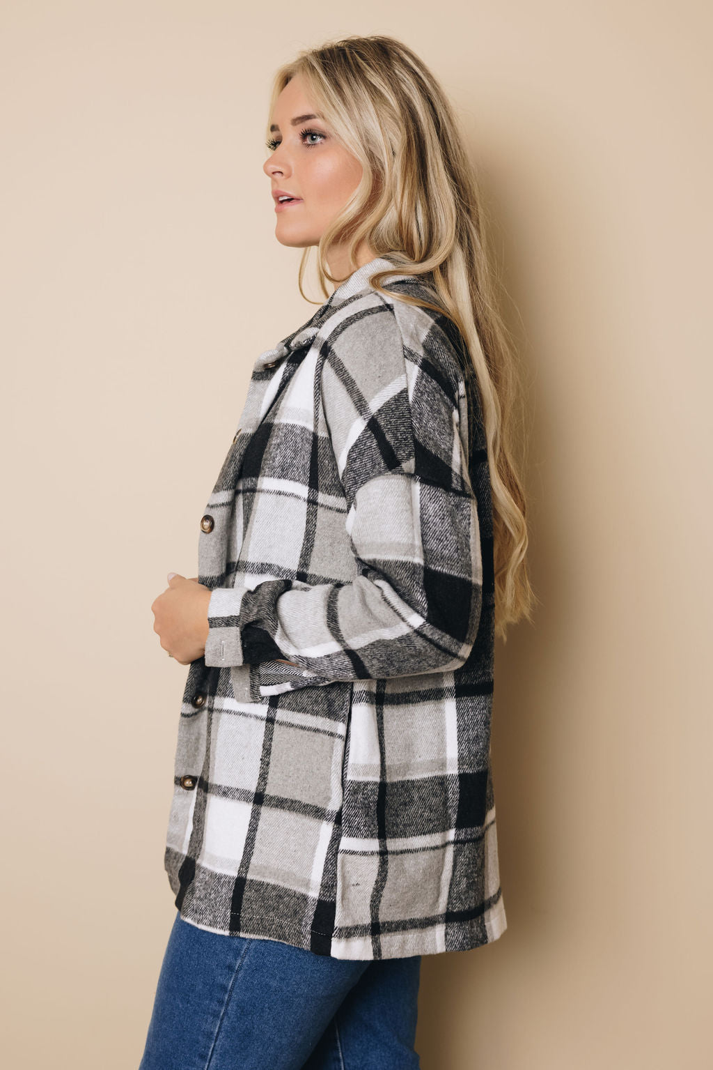 Speak Now Plaid Buttoned Shirt Jacket Stay Warm In Style
