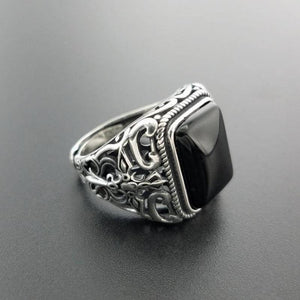 925 Sterling Silver Vintage Rings For Men Natural Black Onyx Stone - MaddisonCo Inc