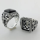 925 Sterling Silver Vintage Rings For Men Natural Black Onyx Stone - MaddisonCo Inc
