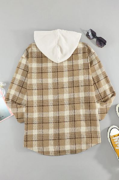 Plaid Shirt Hooded Coat Stay Warm In Style