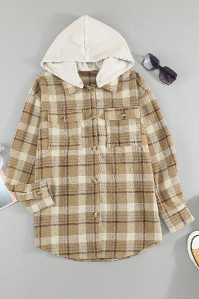 Plaid Shirt Hooded Coat Stay Warm In Style