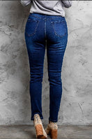 Mid Rise Distressed Ripped Holes Skinny Jeans Stay Warm In Style