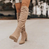 Plus Size Faux Suede Chunky Heel Tall Boots TZYCXY
