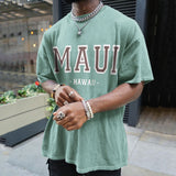 Men's Green Loose Round Neck Maui Short Sleeve Shirt MaddisonCo Inc