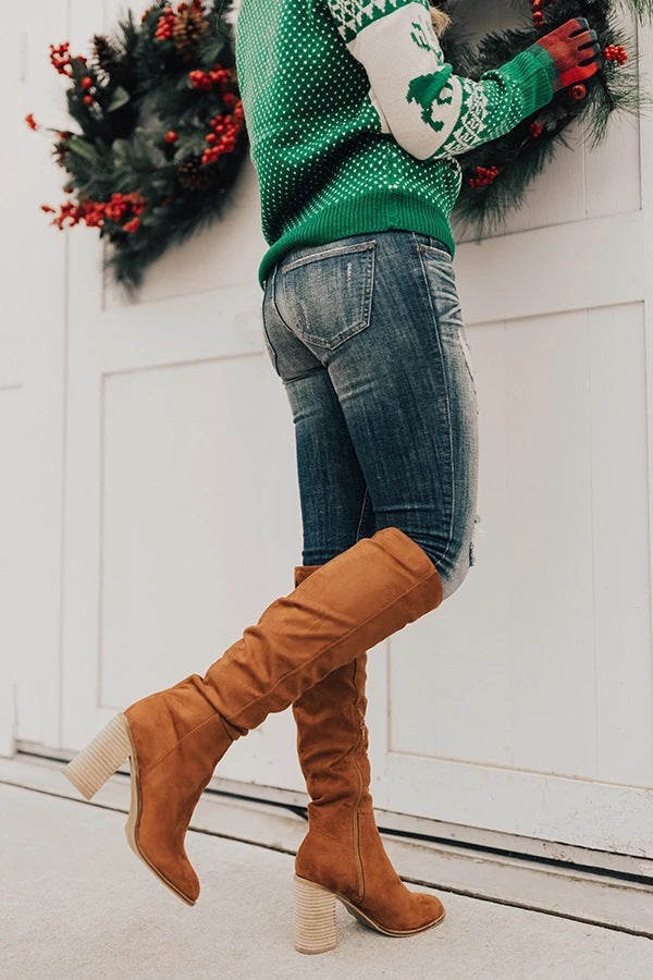 Plus Size Faux Suede Chunky Heel Tall Boots TZYCXY