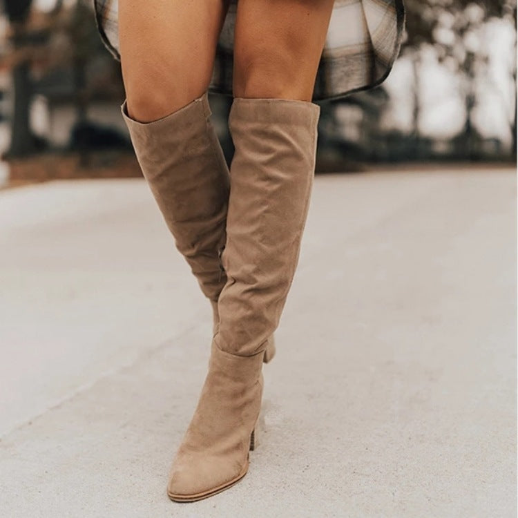 Plus Size Faux Suede Chunky Heel Tall Boots TZYCXY