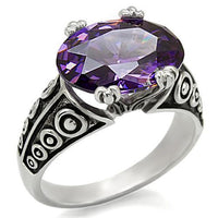 TK017 - Stainless Steel Ring High polished (no plating) Women AAA Grade CZ Amethyst MaddisonCo Inc