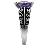 TK017 - Stainless Steel Ring High polished (no plating) Women AAA Grade CZ Amethyst MaddisonCo Inc