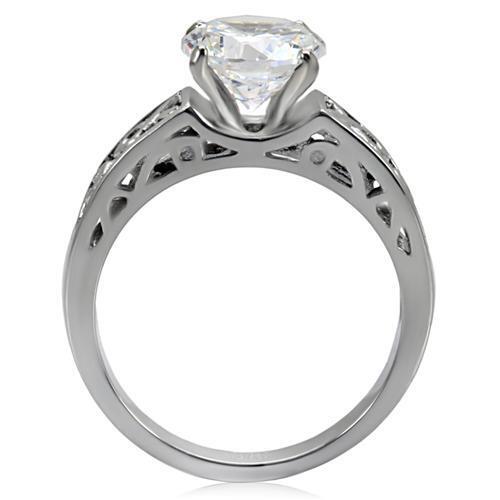 TK069 - Stainless Steel Ring High polished (no plating) Women AAA Grade CZ Clear W2B