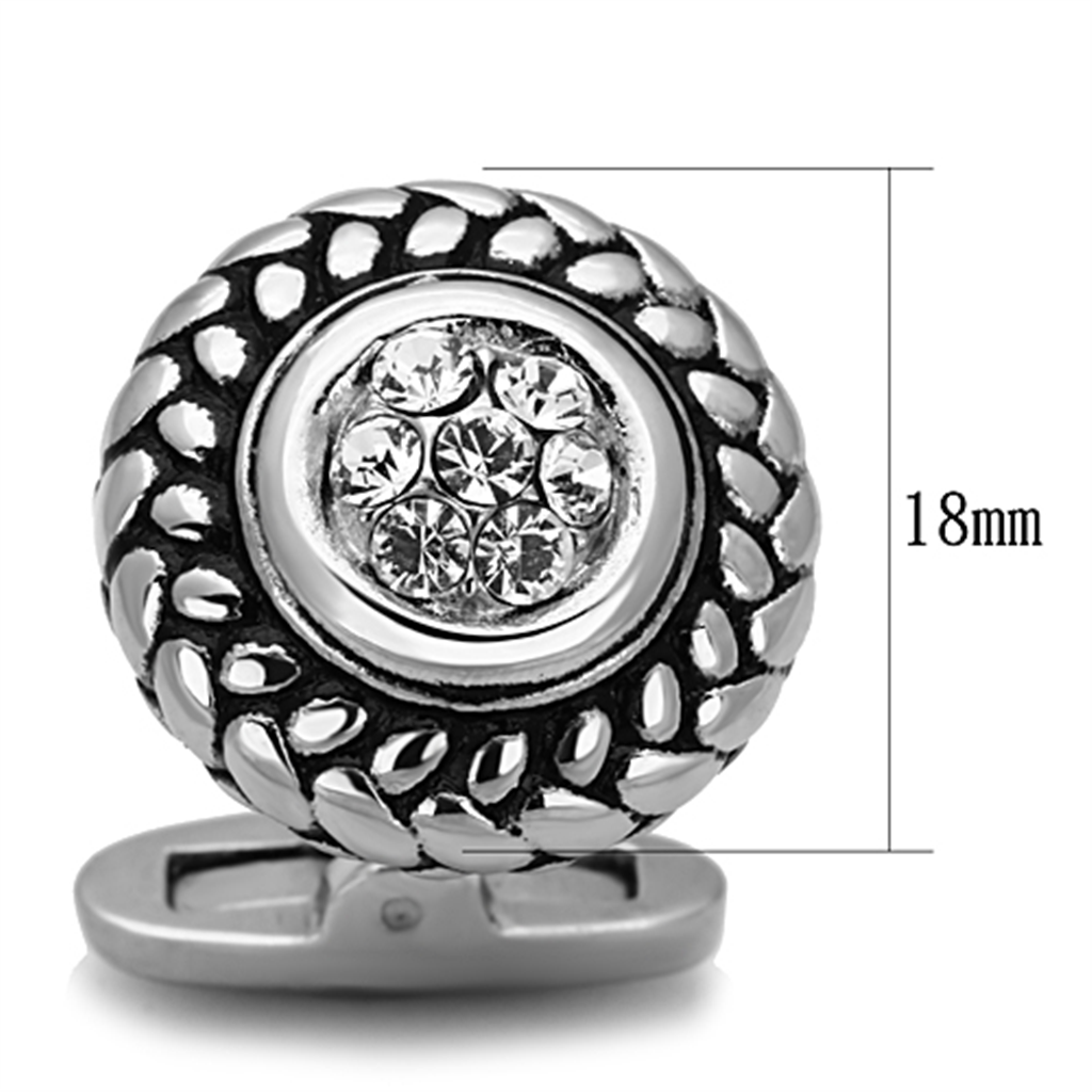 TK1261 - Stainless Steel Cufflink High polished (no plating) Men Top Grade Crystal Clear W2B