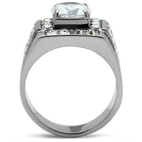 TK348 - Stainless Steel Ring High polished (no plating) Men AAA Grade CZ Clear W2B