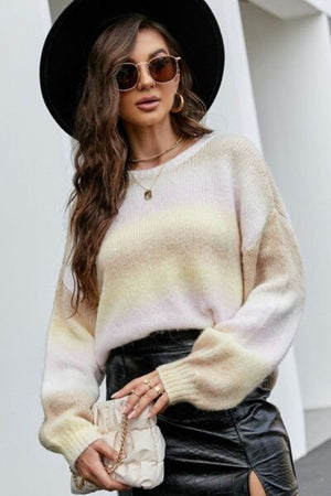 Gradient Round Neck Dropped Shoulder Sweater