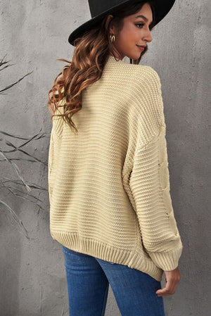 Waffle-Knit Open Front Dropped Shoulder Sweater