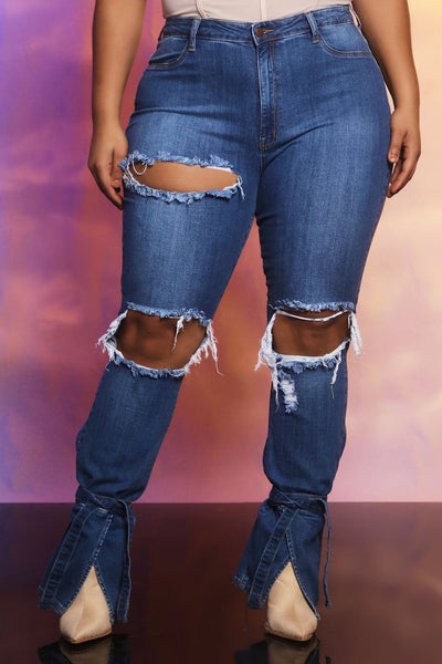 Plus Size Denim Ripped Hole Skinny Jeans Pants LX-6885 PACIFIC COLLAB