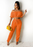 Solid Slash Neck Short Sleeve Two Piece Pant Sets TR-1137 PACIFIC COLLAB