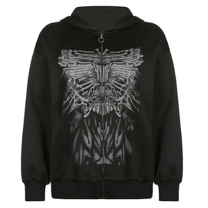 Grunge Punk Butterfly Zip Up Hoodie - MaddisonCo Inc